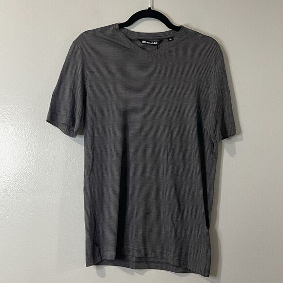 TRAVIS MATHEW Cloud Tee Shirt Size Small Gray Striped NEW V-Neck Casual Golf - Picture 1 of 8